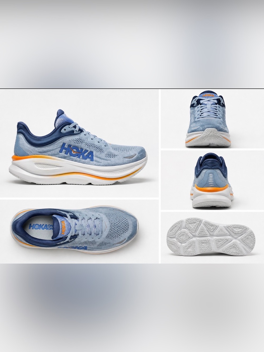 Hoka One One Blue Gray Running Shoe with Mint and Yellow Accents